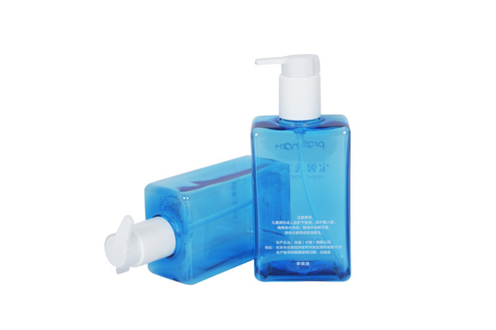 Lotion 10oz Shampoo bottle Hand Sanitizer Pump Bottle Transparent Blue Square PET Oem Odm