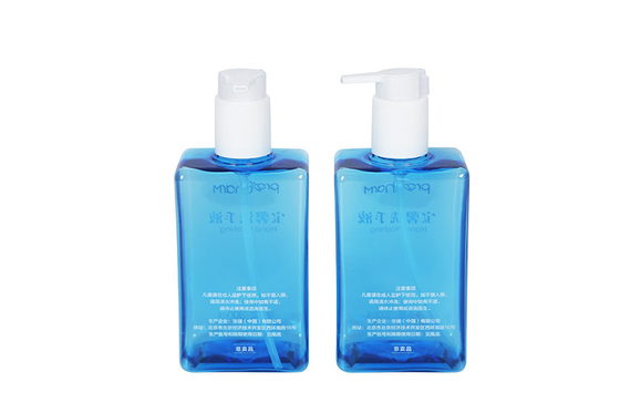 Lotion 10oz Shampoo bottle Hand Sanitizer Pump Bottle Transparent Blue Square PET Oem Odm