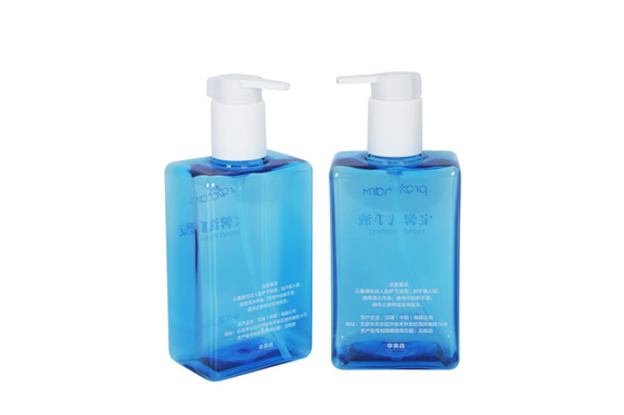 Lotion 10oz Shampoo bottle Hand Sanitizer Pump Bottle Transparent Blue Square PET Oem Odm