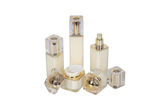 Eco Friendly Square Acrylic Lotion Pump Bottles Cream Jars Skincare Combination Set